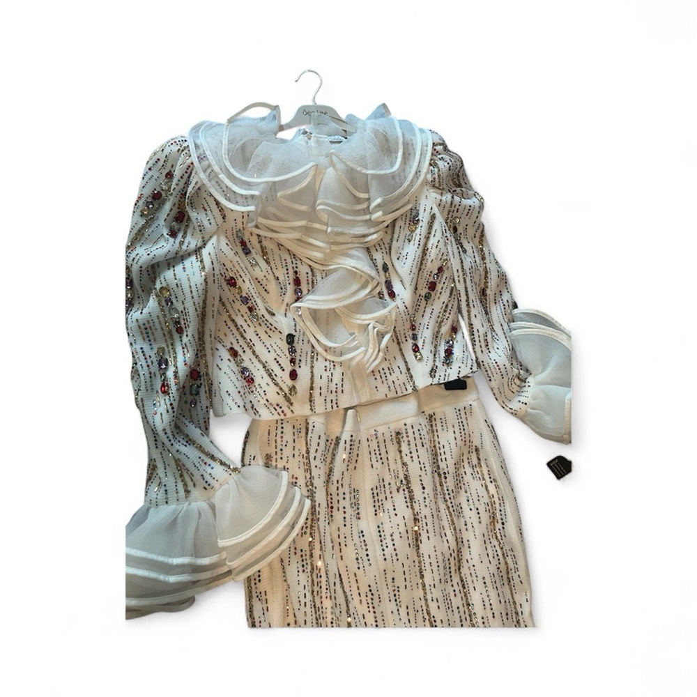 Elegant White Skirt Set with Embellishments